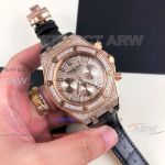 Perfect Replica Audemars Piguet Royal Oak 42mm Watch Rose Gold Diamond Black Strap